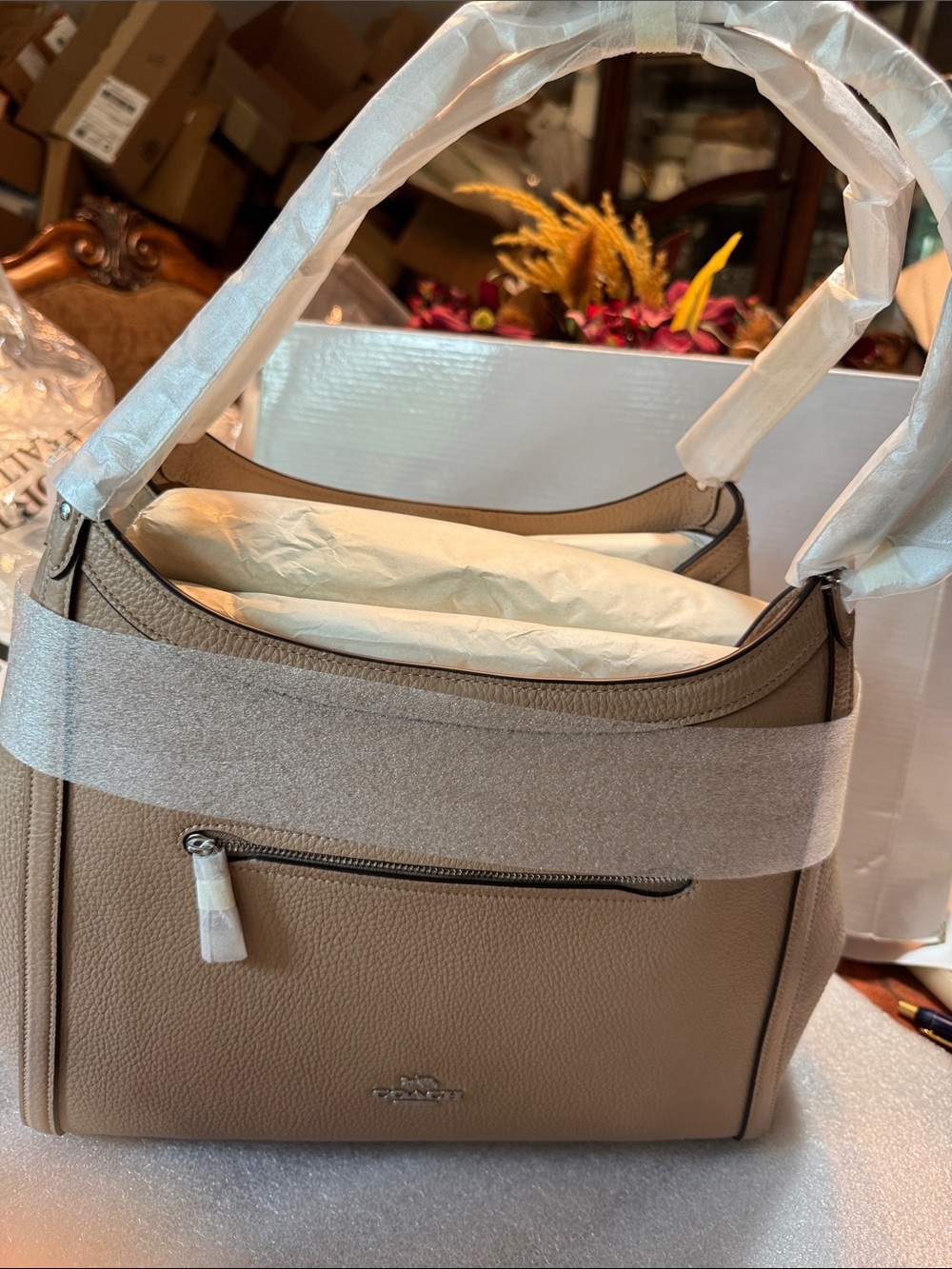 New with Tags Coach Kristy Taupe Leather Shoulder Bag